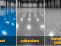 Comparativa pavimentos industriales mostrando sistemas epoxi poliuretano hormigon pulido