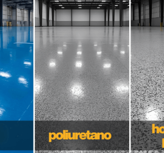 Comparativa pavimentos industriales mostrando sistemas epoxi poliuretano hormigon pulido