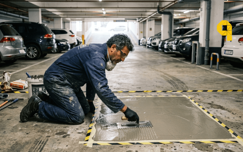 sectorizacion de un parking en obra manteniendo plazas abiertas